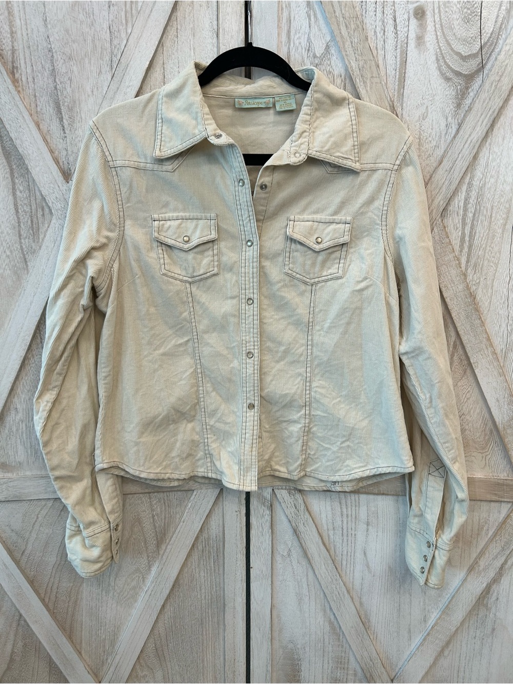 Light Beige Button-Down Western Shirt with Pearl Snaps